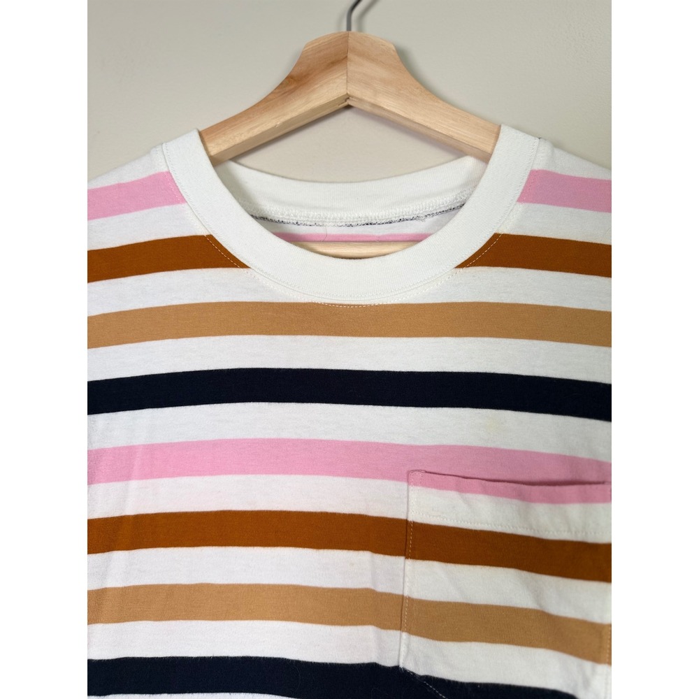 Madewell Womens XS Striped Pocket Tee Pink Brown Navy Crew Neck Short Sleeve Top - Picture 5 of 9